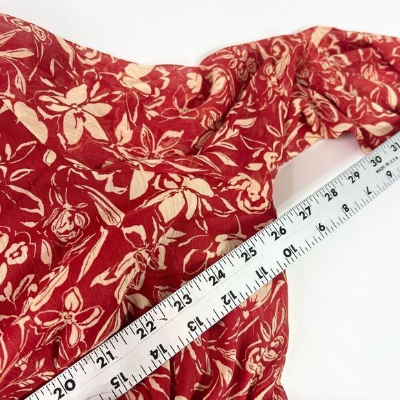 Torrid Dress Womens 4 Red & Gold Floral Keyhole Back Long Sleeve V-Neck - Picture 5 of 11